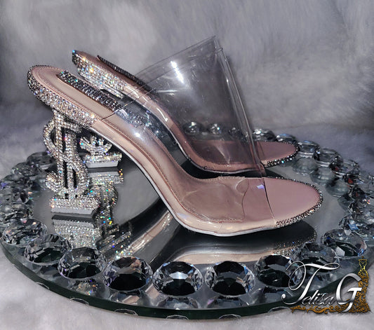 Mia Money Crystal Heels - NUDE