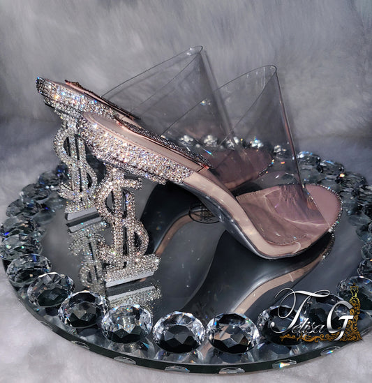 Mia Money Crystal Heels - NUDE