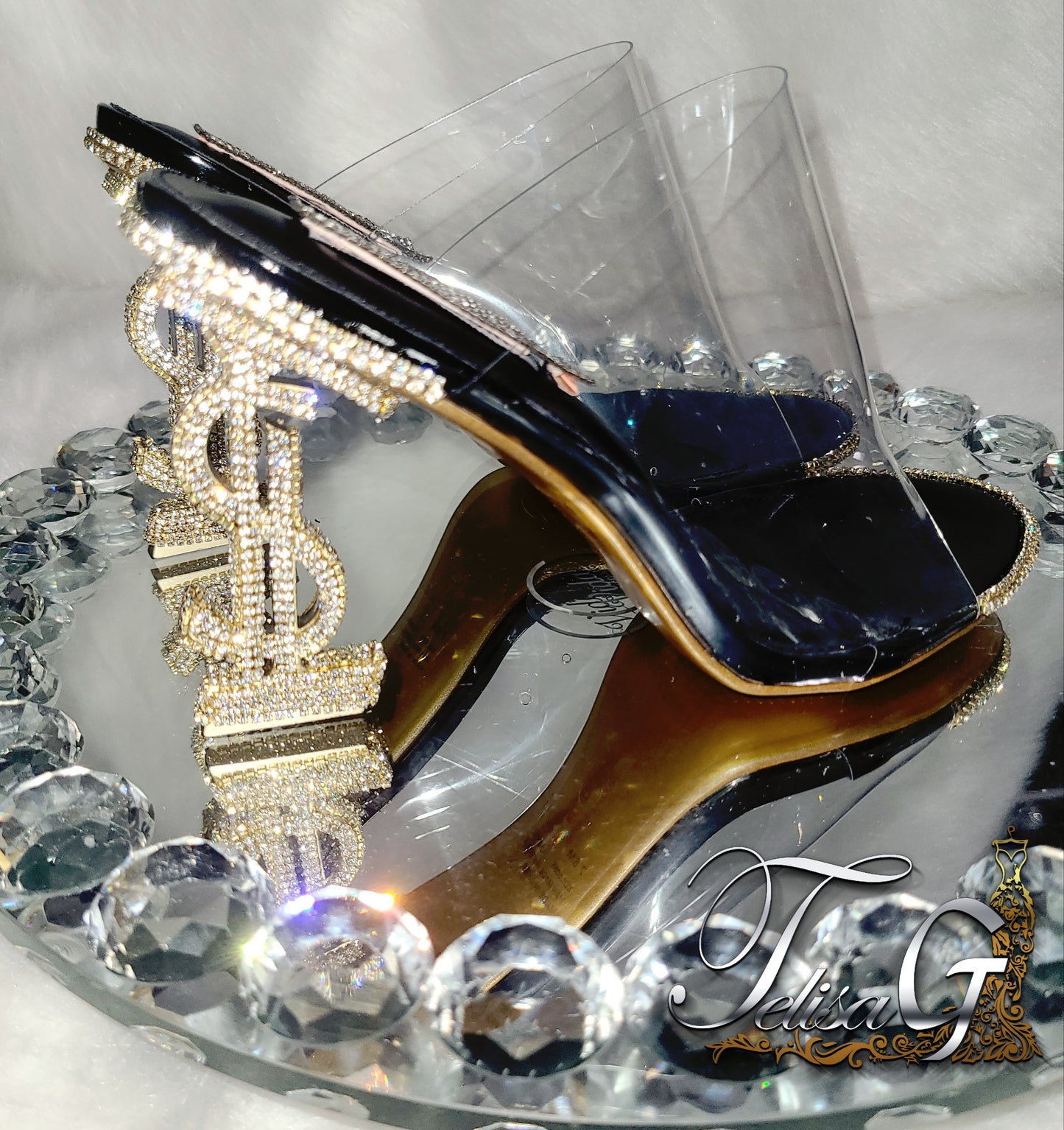 Mia Money Crystal Heels - BLACK