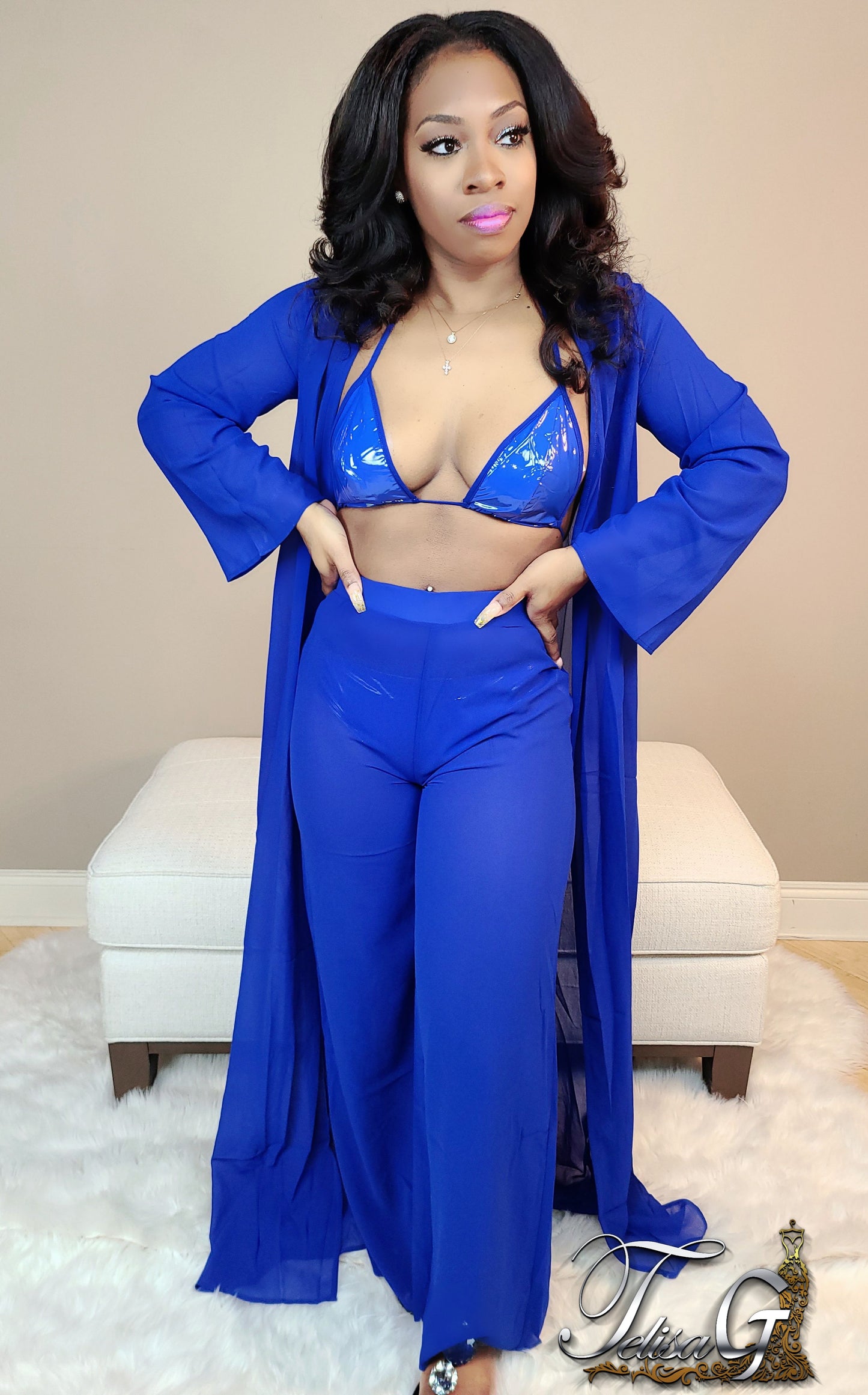 Lexi Leather Swim Set - Blue