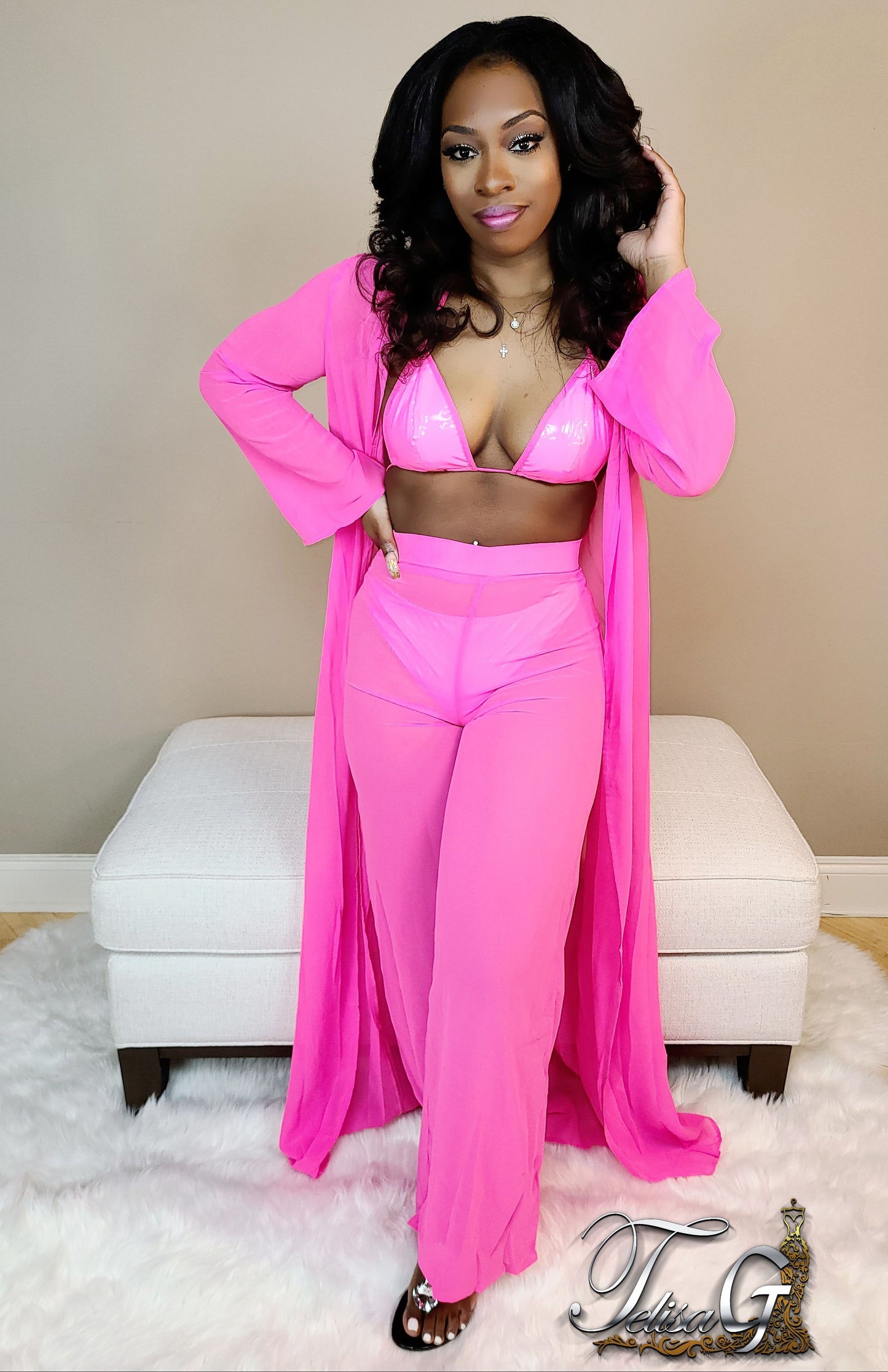 Lexi Leather Swim Set - Pink