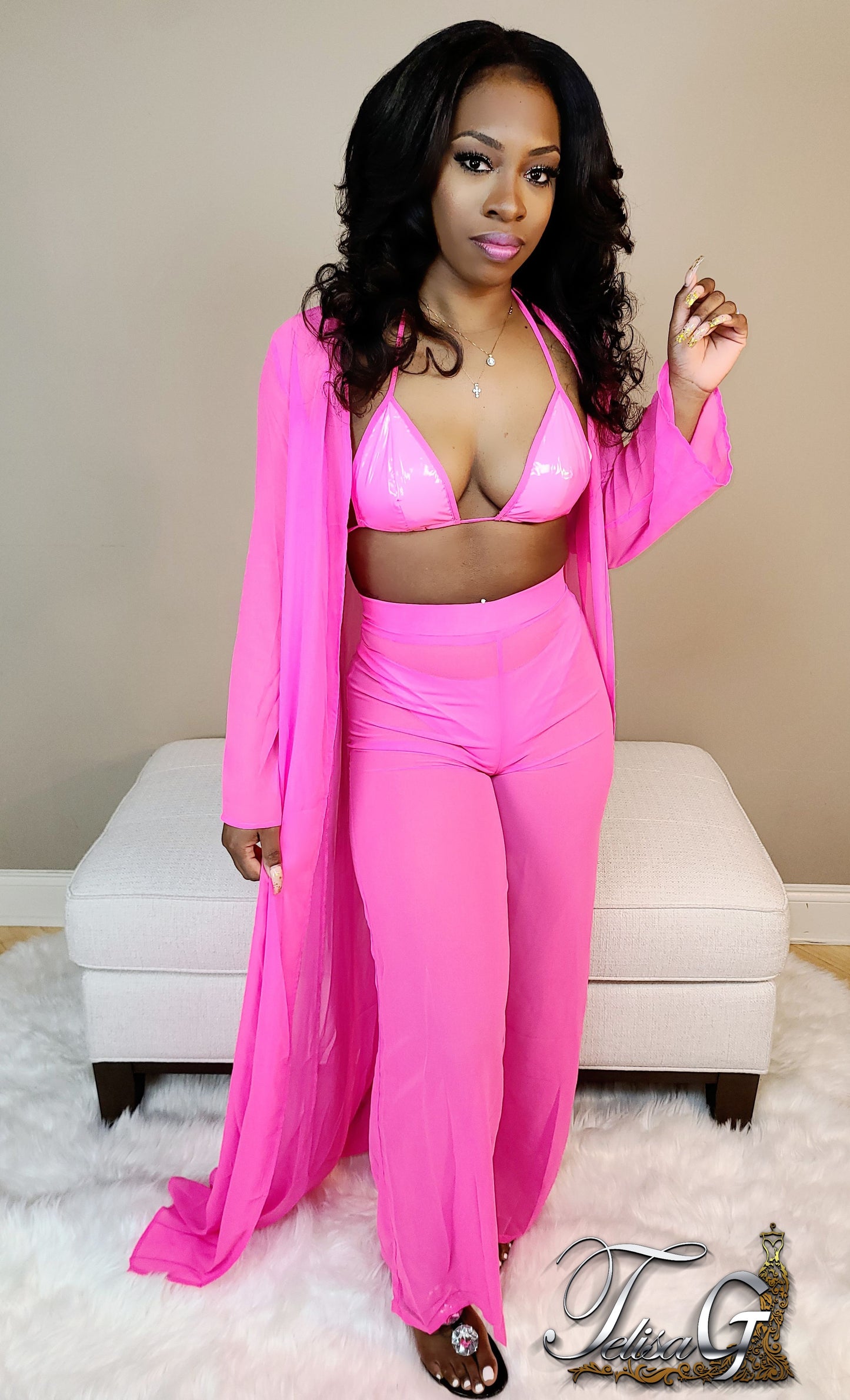 Lexi Leather Swim Set - Pink