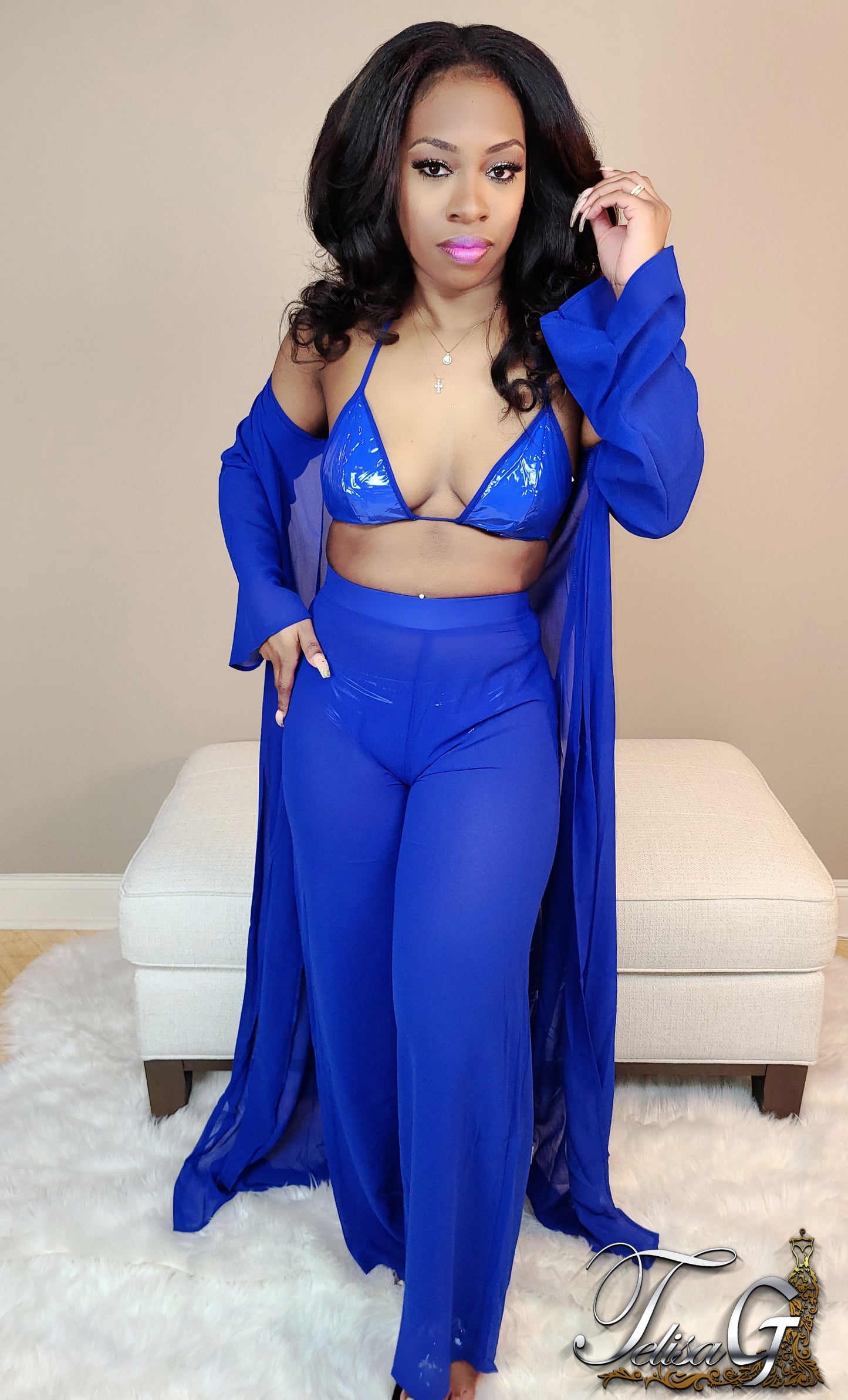 Lexi Leather Swim Set - Blue
