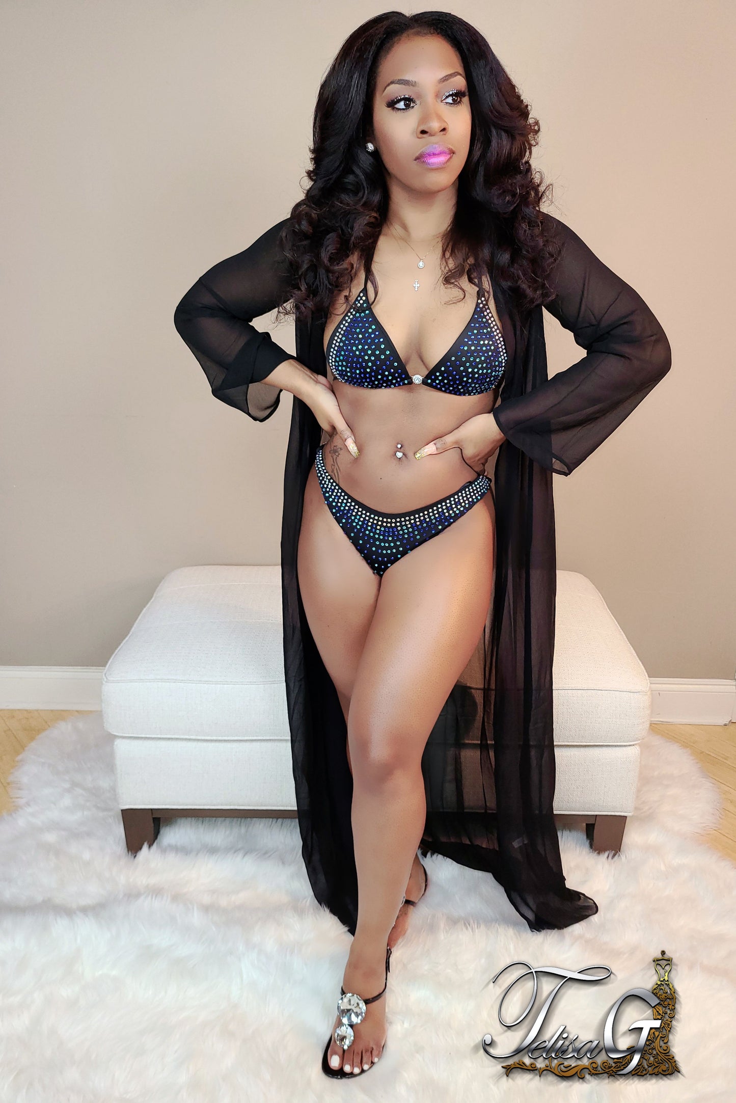 Caroline Crystal Swim Set - Black