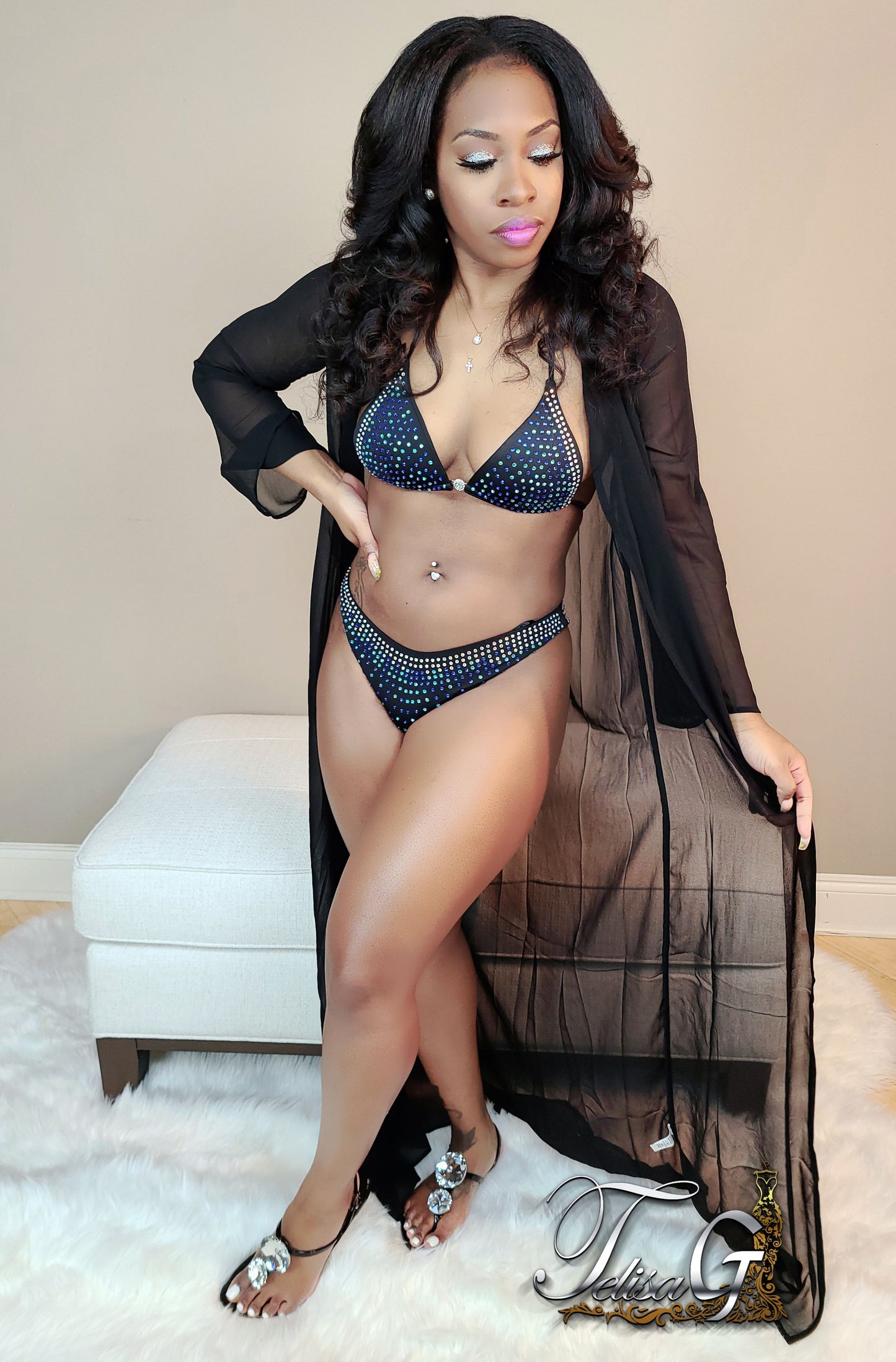 Caroline Crystal Swim Set - Black