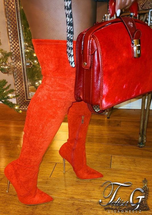 Kay Gold Heel Boots in Red