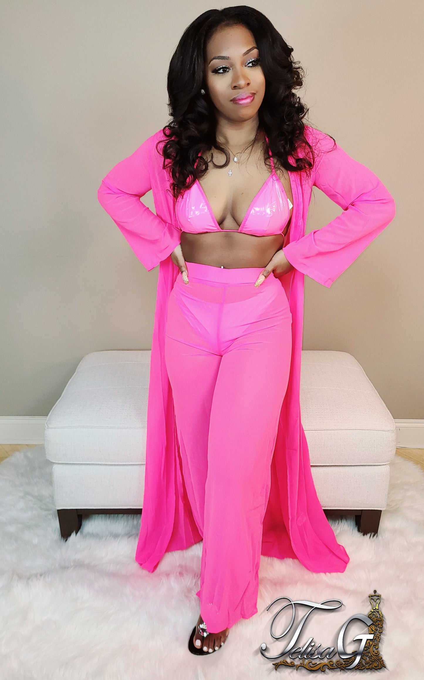 Lexi Leather Swim Set - Pink