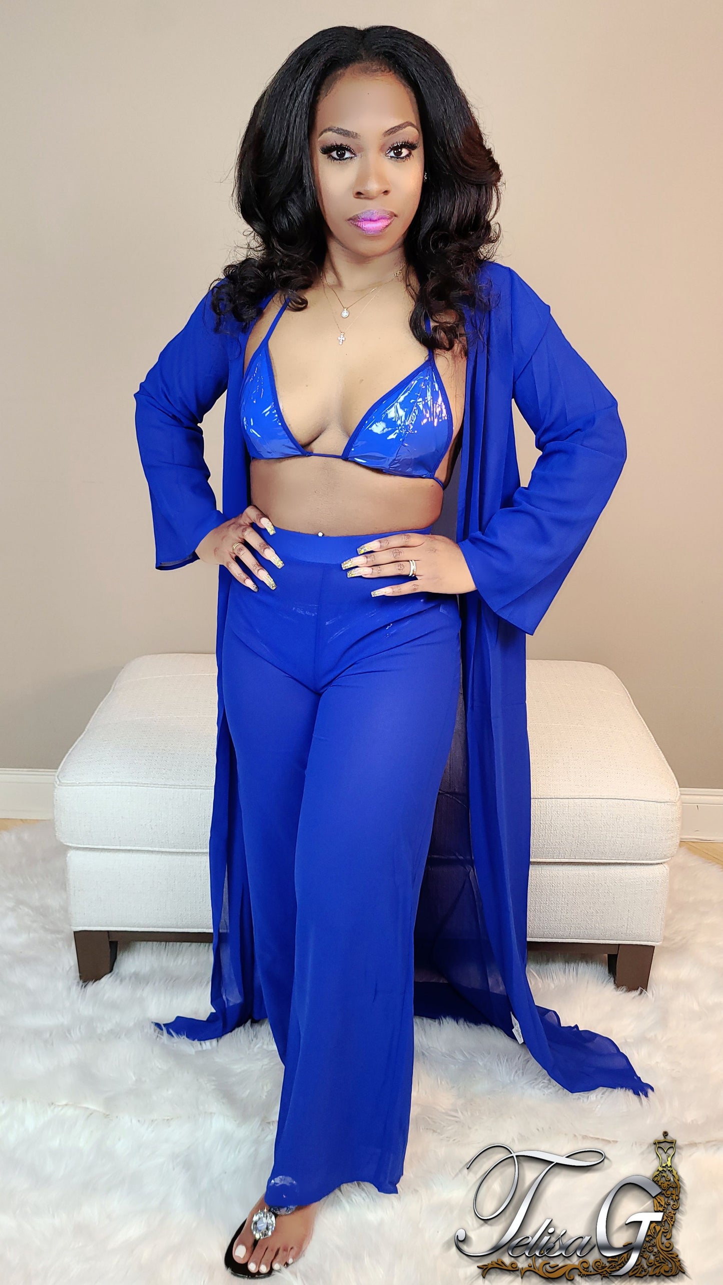 Lexi Leather Swim Set - Blue