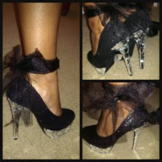 Maci Mirrors Black Glitter Heels